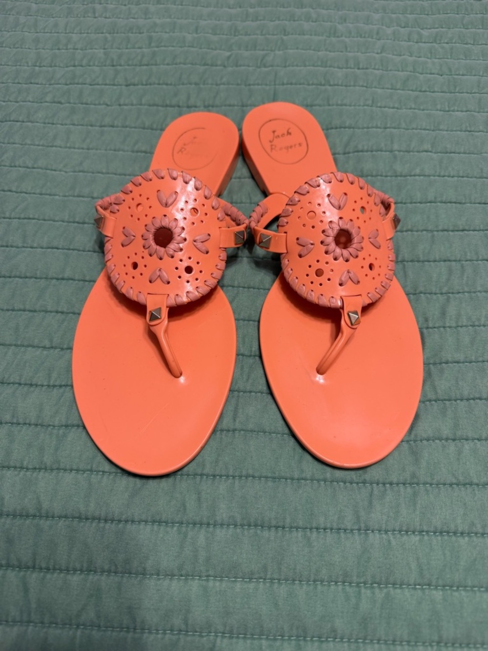 Jack Rogers Coral Orange Leather & Jelly Sandals